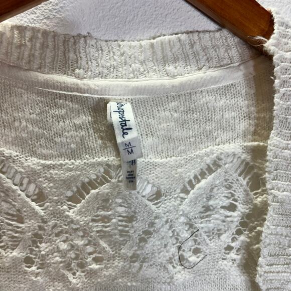 Aéropostale Open Knit Cardigan Sweater Ivory Cream Boho M Medium  Duster - Picture 2 of 6